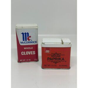 VTG McCormick Whole Cloves & Sunline Ground Paprika Metal Spice Tins Decor